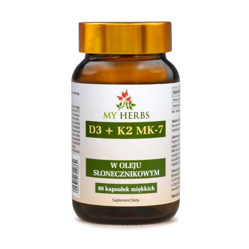 WITAMINA D3+K2 MK-7 W OLEJU 80 KAPSUŁEK MIĘKKICH ODPORNOŚĆ, KOŚCI, ZĘBY