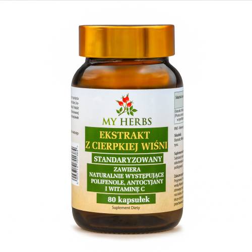 EKSTRAKT Z CIERPKIEJ WIŚNI 80 KAPSUŁEK POLIFENOLE, ANTOCYJANY, WITAMINA C