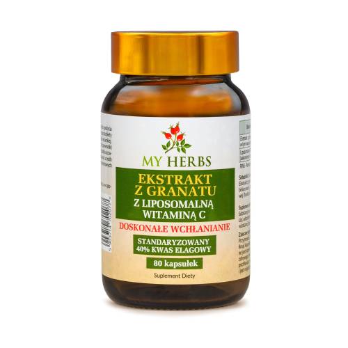 EKSTRAKT  Z GRANATU  Z LIPOSOMALNĄ  WITAMINĄ C STANDARYZOWANY 40% KWAS ELAGOWY 80 kapsułek