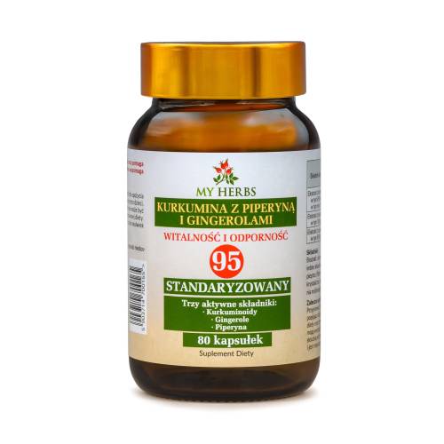 KURKUMINA Z PIPERYNĄ I GINGEROLAMI 80 KAPSUŁEK EKSTRAKT STANDARYZOWANY NA 95%