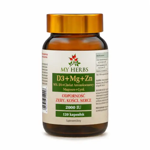 D3 + MG + ZN WITAMINA D3 + CHELAT AMINOKWASOWY MAGNEZU + CYNK 120 KAPSUŁEK
