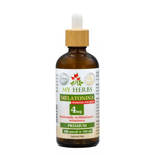 Melatonina 4 mg krople aplikacja pod język, doskonałe wchłanianie, wiśniowa, 200 porcji w 100 ml