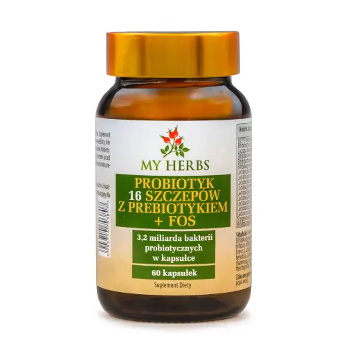 PROBIOTYK 16 SZCZEPÓW Z PREBIOTYKIEM + FOS 3,2 MILIARDA BAKTERII PROBIOTYCZNYCH W KAPSUŁCE 60 KAPS.