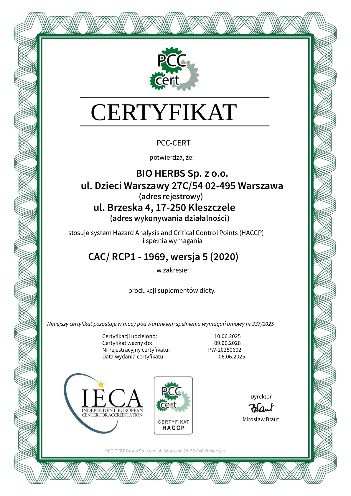 Certyfikat HACCP PL
