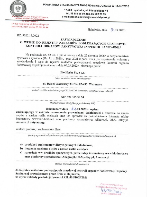 Zaświadczenie Sanepid